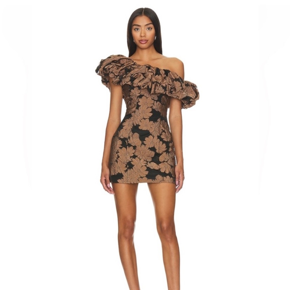 Elliatt One Shoulder Black and Brown Dress